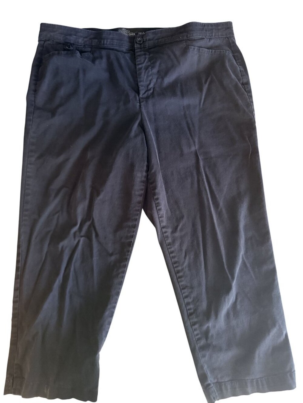 Style & Co Womens Black Capri Pants Sz 16 Cotton Blend Faux Back Button Pockets